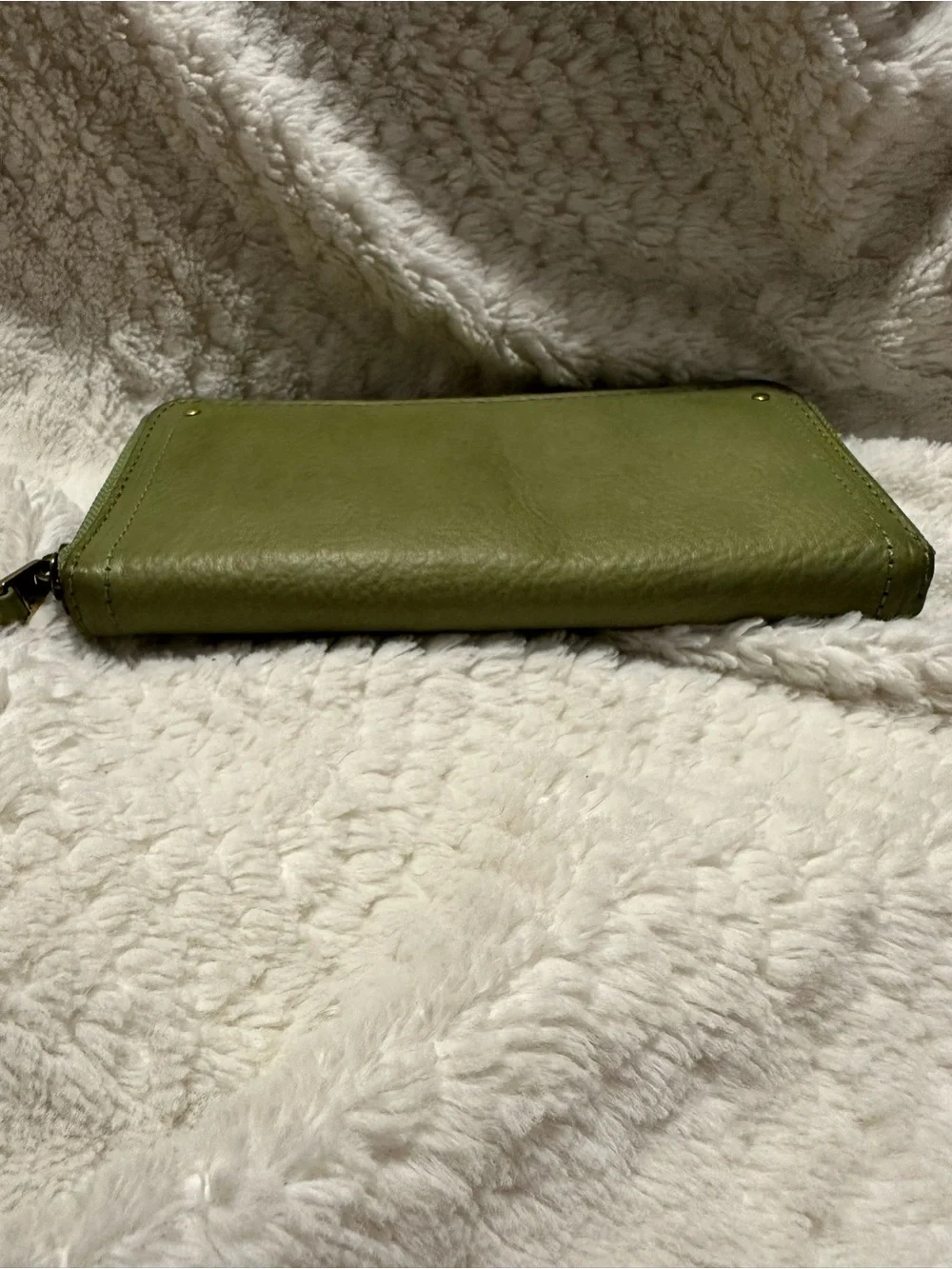 Fossil Olive Green Leather Zip-Around Wallet